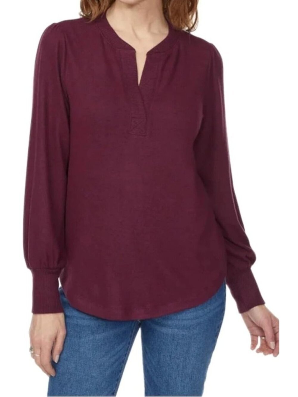 NWT Buffalo David Bitton Women's XL Cozy V-Neck Top Burgundy